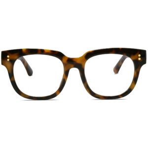 SOJOS Oversized Square Anti Blue Light Blocking Glasses for Women Thick Computer Eyeglasses Double Metal Studs SJ5053 with Tortoise Frame/Anti-Blue Light Lens