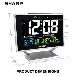 Sharp Desktop Dual Alarm Clock with Color Display - Atomic Accuracy - Calendar & Day of Week Time/Date Display