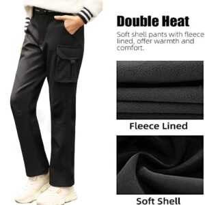 JOMLUN Boy's Fleece Lined Hiking Pants Outdoor Soft shell Snow Ski Waterproof Windproof Warm Cargo Insulated Trousers Winter