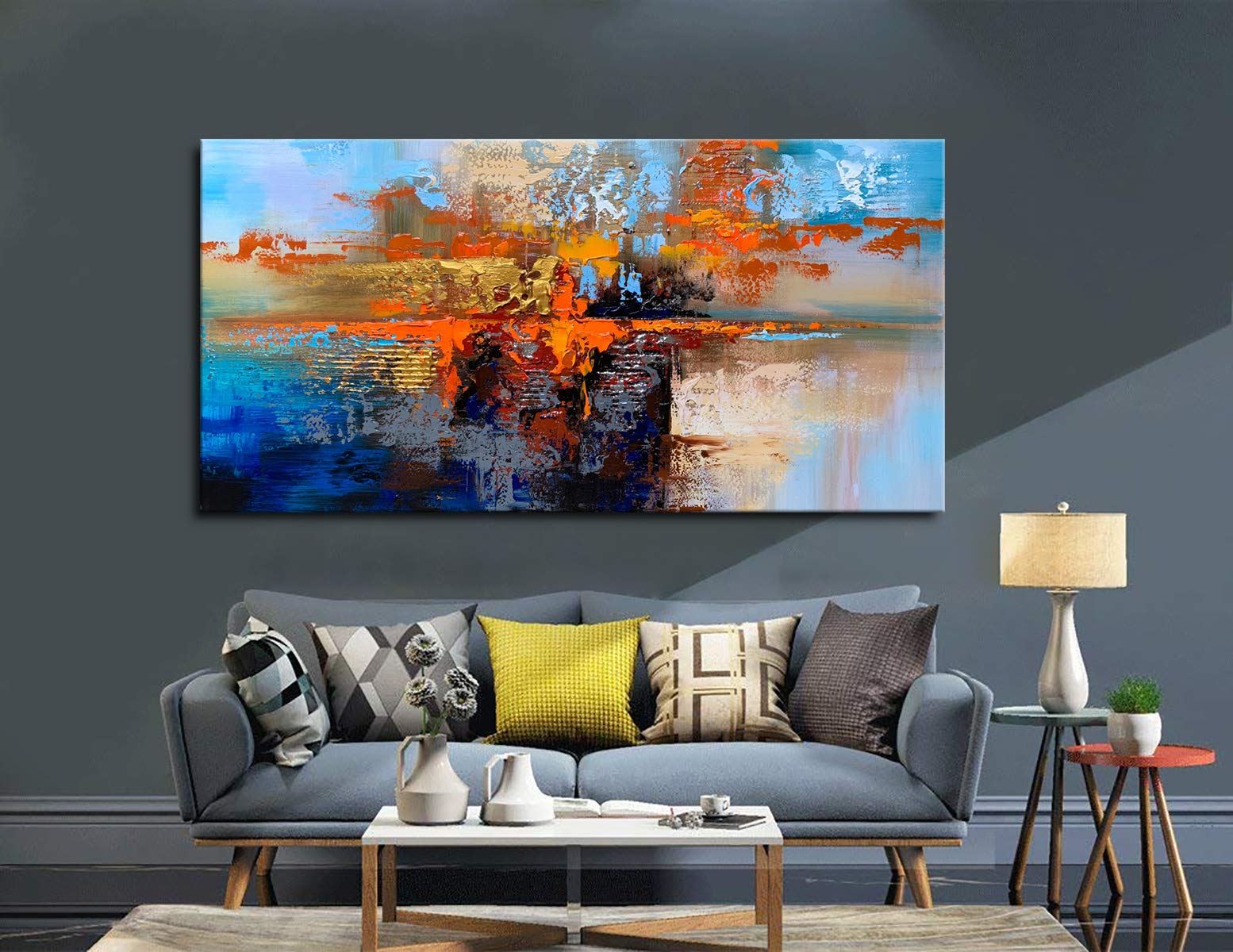 Hand Painted Abstract Oil Painting on Canvas Modern Wall Art Decor