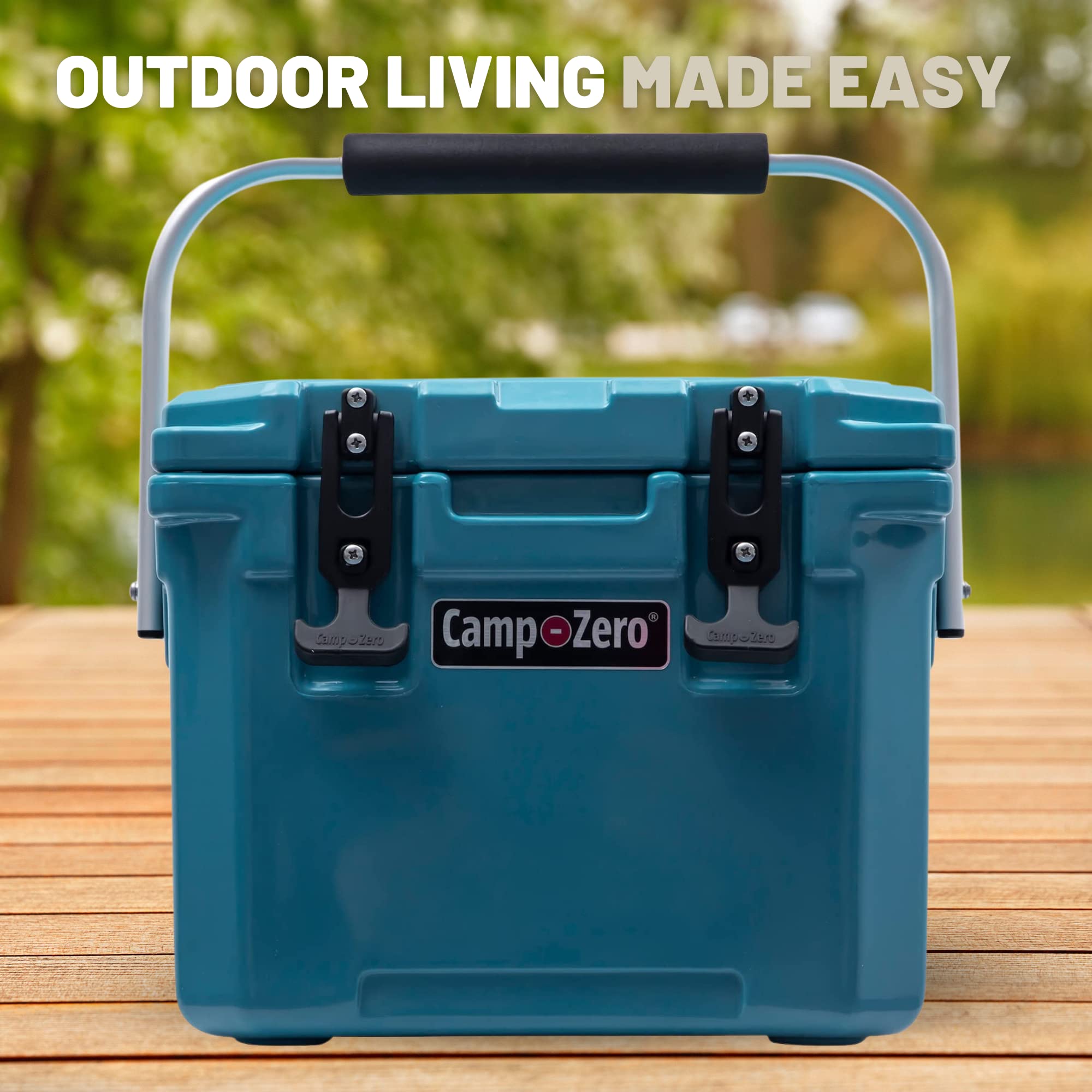 CAMP-ZERO 10L-10.6 Quart Portable Hard Cooler Ice Chest, Perfect for Drinks, Lunch, Beach, Picnics, Boating, Camping and Travel with 2 Molded-in Cup Holders and Folding Aluminum Handle