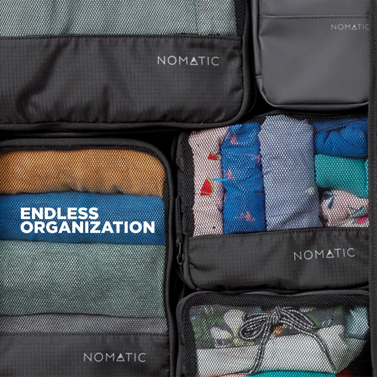 NOMATIC Packing Cubes - Light Packing Cubes for Travel - Black Travel Bag Organizers - Medium V2