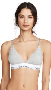 calvin klein women's modern cotton lightly lined triangle wireless bralette, grey heather, small