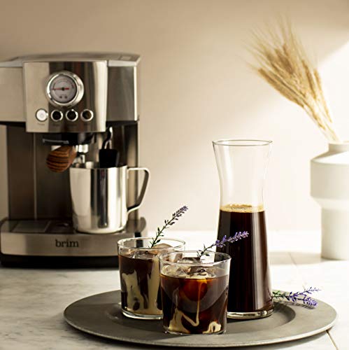 brim 15 Bar Espresso Machine, Cappuccino, Americano, Latte and Espresso Maker, Milk Steamer and Frother, Removable Parts for Easy Cleaning, Stainless Steel/Wood Accents, wood finish handle (50030)