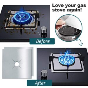 KICNIC Square Stove Burner Covers 10 Pcs, Non-stick Gas Range Protectors Liners, 10.6 x10.6 in, Silver Stovetop Covers, 0.2mm