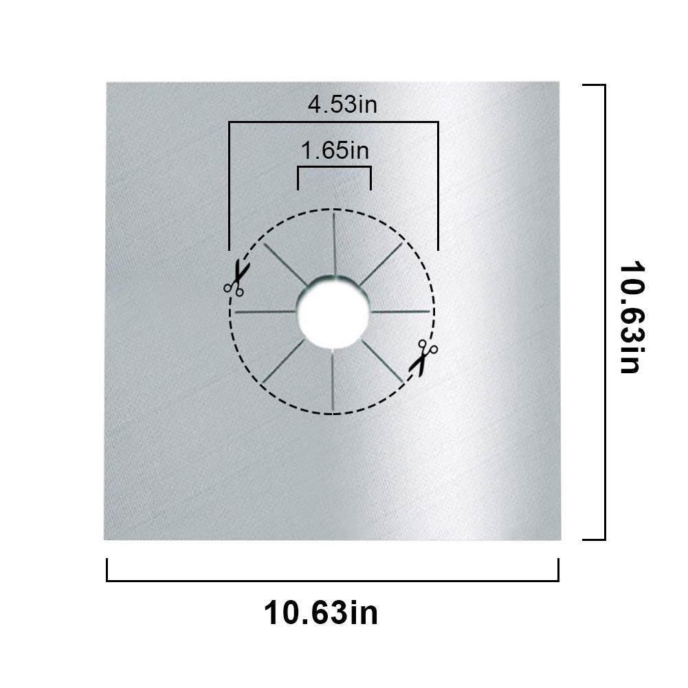 KICNIC Square Stove Burner Covers 10 Pcs, Non-stick Gas Range Protectors Liners, 10.6 x10.6 in, Silver Stovetop Covers, 0.2mm