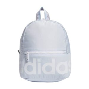 adidas linear mini backpack small travel bag, sky tint/white/glory grey, 10.5 inch x8.5 inch x5 inch