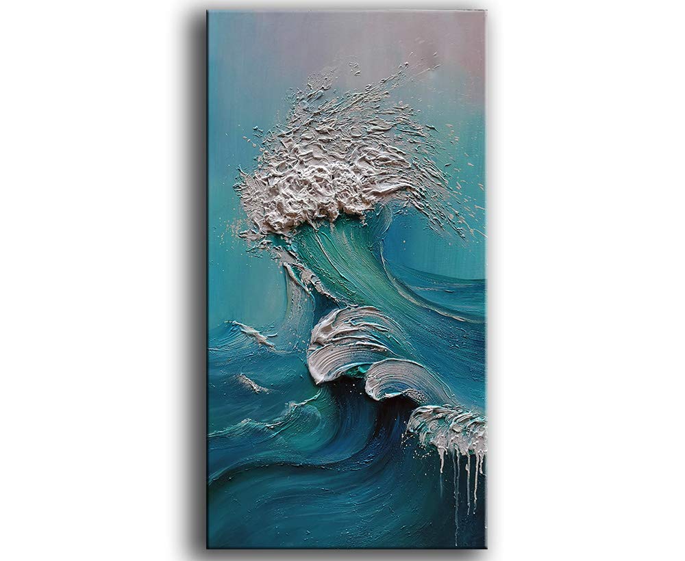 YaSheng Art - sea landscapes Abstract Oil Painting,Oil Painting on Canvas Texture Blue Ocean scenery Oil Painting Hand-Painted Abstract Artwork Pictures Canvas Wall Art Paintings 24x48inch