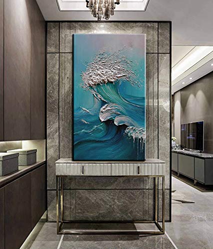 YaSheng Art - sea landscapes Abstract Oil Painting,Oil Painting on Canvas Texture Blue Ocean scenery Oil Painting Hand-Painted Abstract Artwork Pictures Canvas Wall Art Paintings 24x48inch