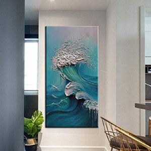 YaSheng Art - sea landscapes Abstract Oil Painting,Oil Painting on Canvas Texture Blue Ocean scenery Oil Painting Hand-Painted Abstract Artwork Pictures Canvas Wall Art Paintings 24x48inch