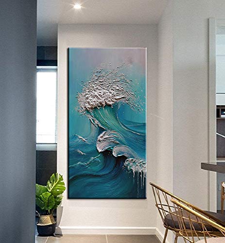 YaSheng Art - sea landscapes Abstract Oil Painting,Oil Painting on Canvas Texture Blue Ocean scenery Oil Painting Hand-Painted Abstract Artwork Pictures Canvas Wall Art Paintings 24x48inch