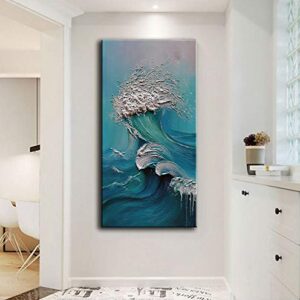 YaSheng Art - sea landscapes Abstract Oil Painting,Oil Painting on Canvas Texture Blue Ocean scenery Oil Painting Hand-Painted Abstract Artwork Pictures Canvas Wall Art Paintings 24x48inch