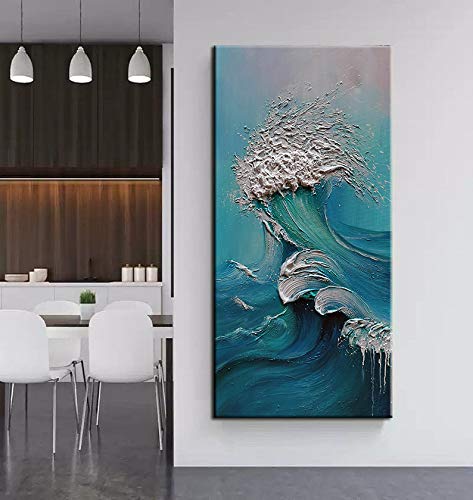 YaSheng Art - sea landscapes Abstract Oil Painting,Oil Painting on Canvas Texture Blue Ocean scenery Oil Painting Hand-Painted Abstract Artwork Pictures Canvas Wall Art Paintings 24x48inch