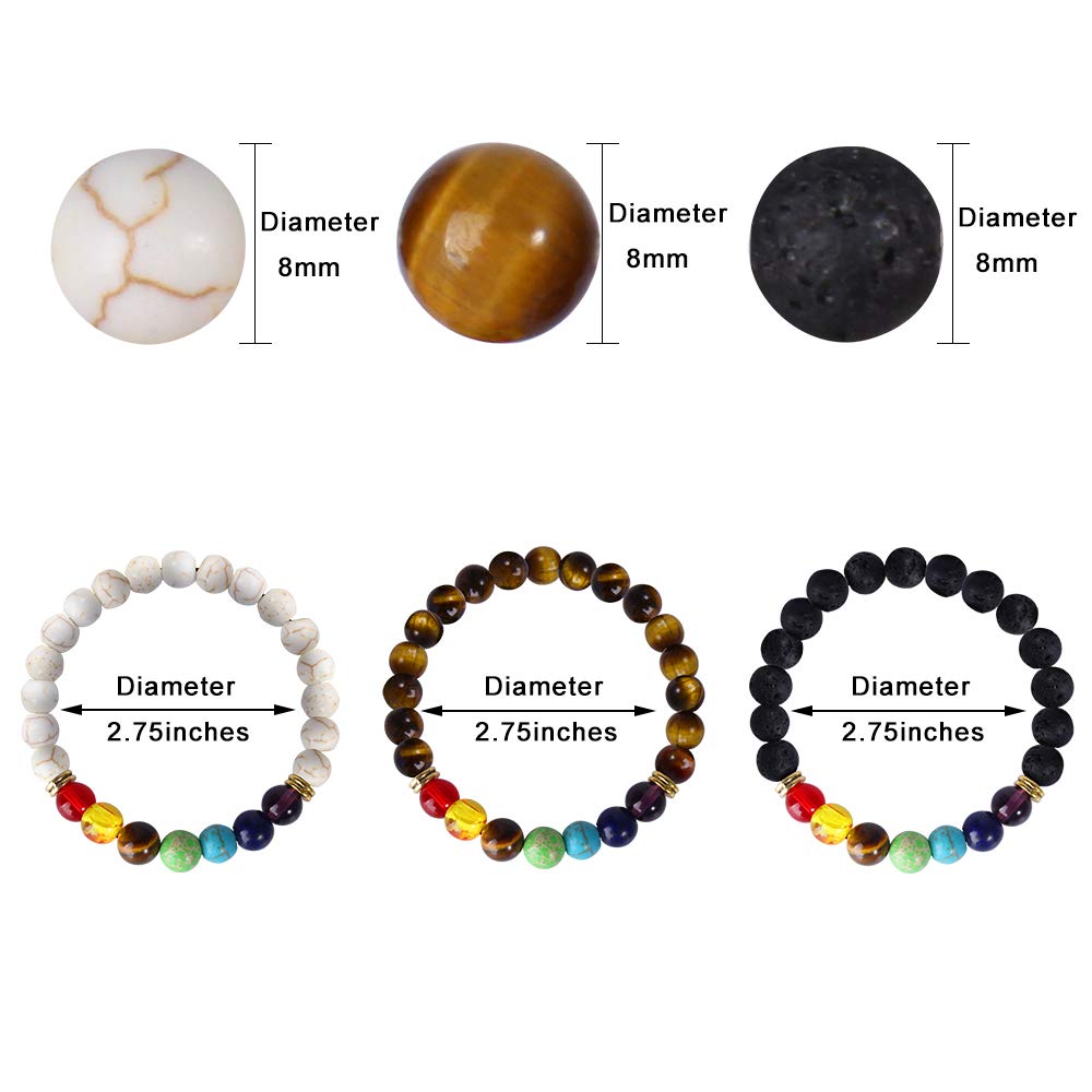 ONESING 3 Pcs Chakra Bracelets for Women Rock 7 Chakras Crystals and Healing Stones Bracelets 8mm Crystal Bracelets Yoga Beaded Bracelets for Women Men Essential Oil Diffuser