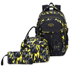 goldwheat school backpack for boys cool camouflage bookbags with lunch box pencil case 3pcs for middle school