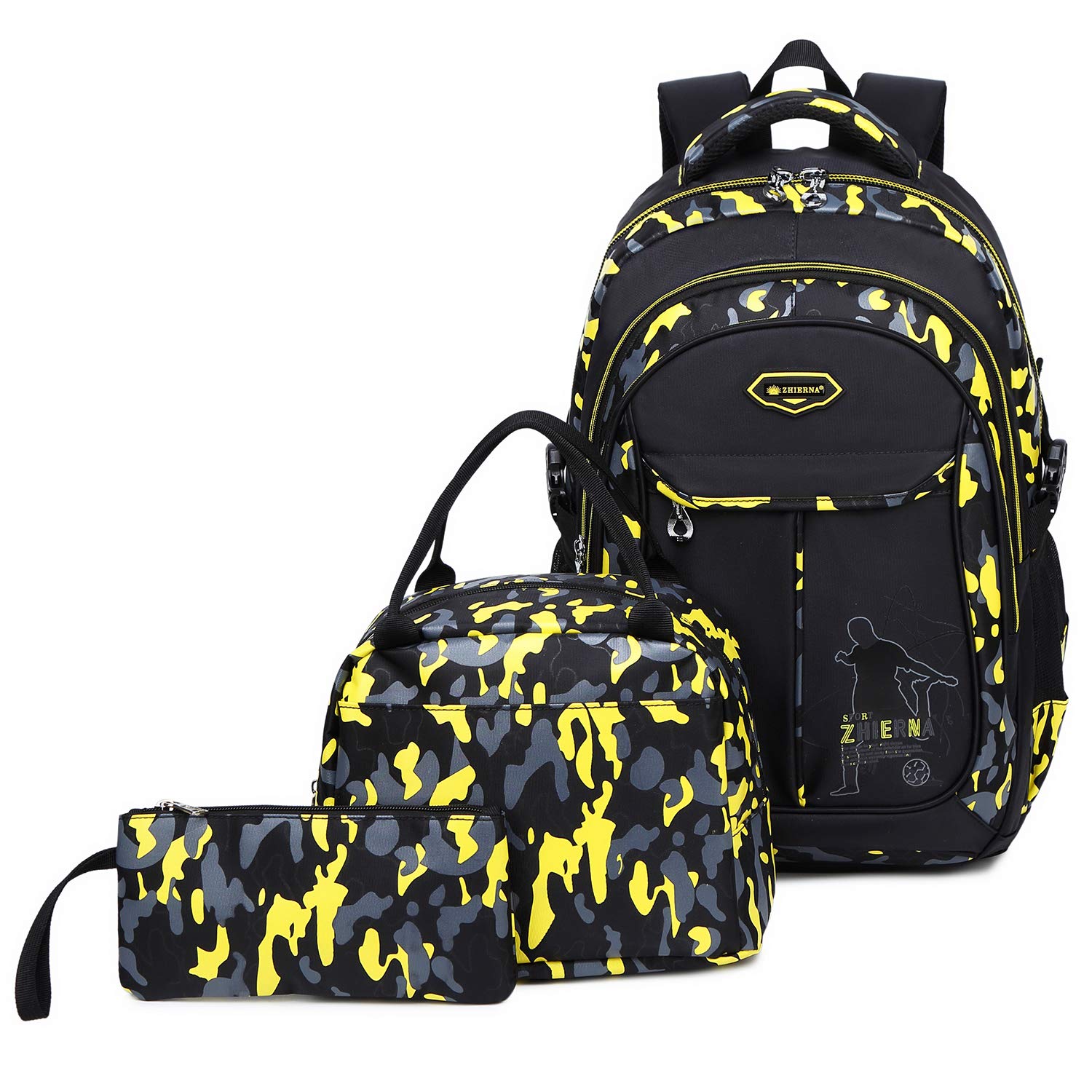 goldwheat School Backpack for Boys Cool Camouflage Bookbags with Lunch Box Pencil Case 3pcs for Middle School