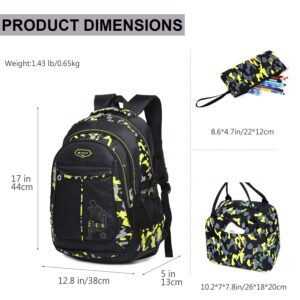 goldwheat School Backpack for Boys Cool Camouflage Bookbags with Lunch Box Pencil Case 3pcs for Middle School