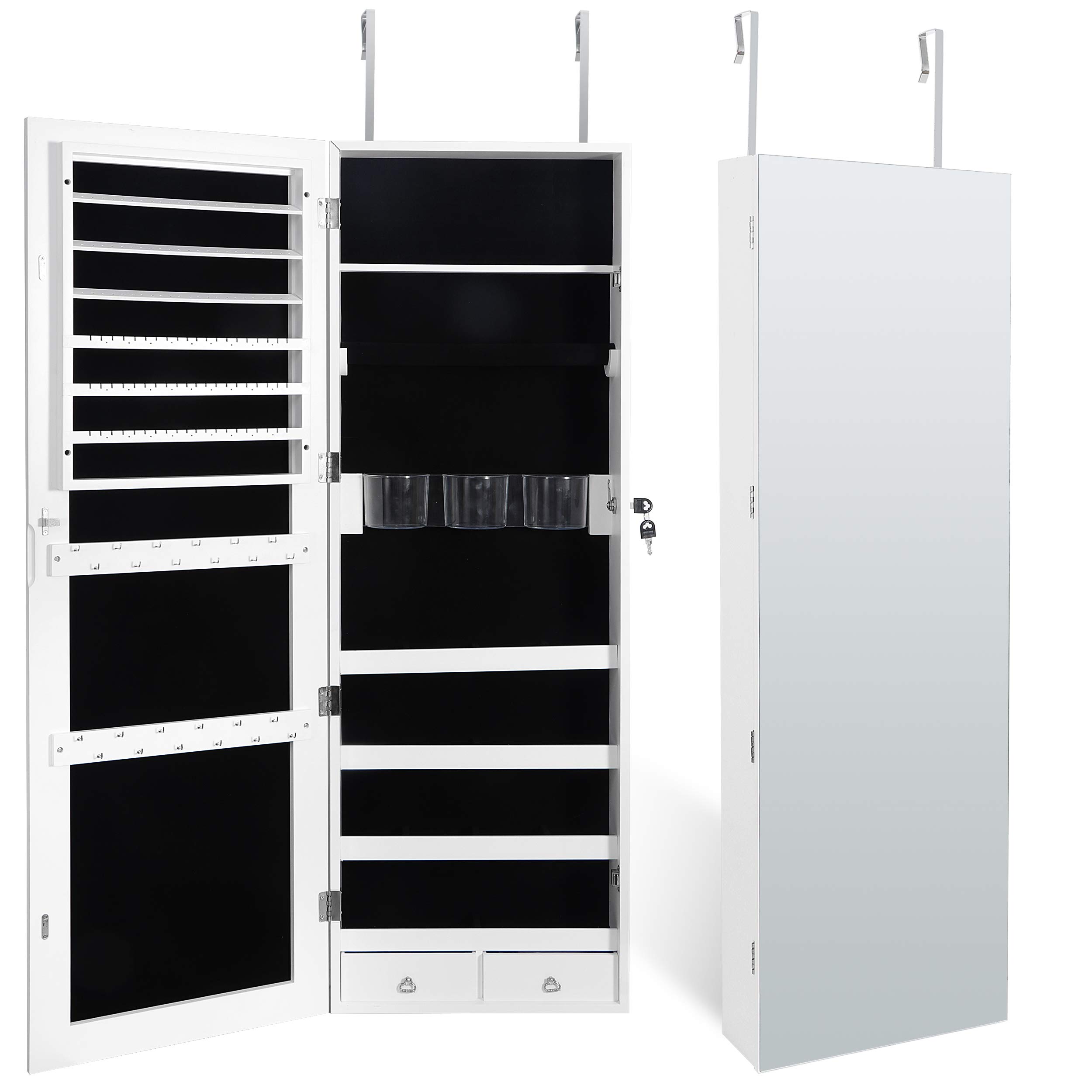 SUPER DEAL Upgraded 2in1 Jewelry Cabinet 47.3" H Wall/Door Mounted Jewelry Armoire with 6 Shelves 2 Drawers Jewelry Organizer with Full Length Mirror