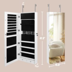 SUPER DEAL Upgraded 2in1 Jewelry Cabinet 47.3" H Wall/Door Mounted Jewelry Armoire with 6 Shelves 2 Drawers Jewelry Organizer with Full Length Mirror