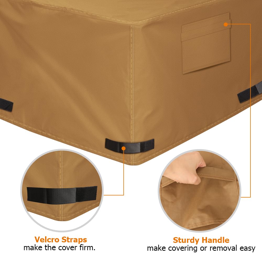 NEXCOVER Square Fire Pit Cover - Waterproof 600D Heavy Duty Fabric with PVC Coating, Fits Square Outdoor Fire Pit or Table 44”L x 44"W, Fade & Weather Resistant Cover, Brown.