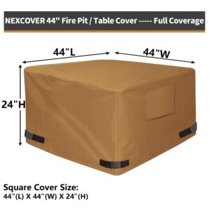 NEXCOVER Square Fire Pit Cover - Waterproof 600D Heavy Duty Fabric with PVC Coating, Fits Square Outdoor Fire Pit or Table 44”L x 44"W, Fade & Weather Resistant Cover, Brown.