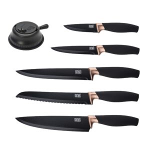 taylors eye witness 5pc kitchen knife gift set - brooklyn copper colored bolsters, matching razor sharp titanium coated blades. soft grip handles. 2yr peace of mind. extra sharpener for knives