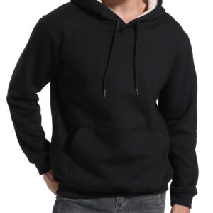 Flygo Men's Casual Fleece Sherpa Lined Hoodie Winter Warm Pullover Hooded Sweatshirt(Black-XL)