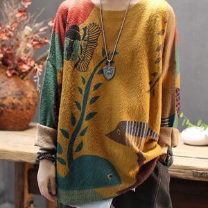 YESNO Women Sweater Graphic Oversized Pullover Sweaters Casual Loose Long Sleeve Knit Tops L S01 CR19