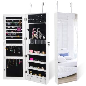 zeny mirror jewelry cabinet, full length mirror with jewelry storage, lockable makeup organizer wall door mounted