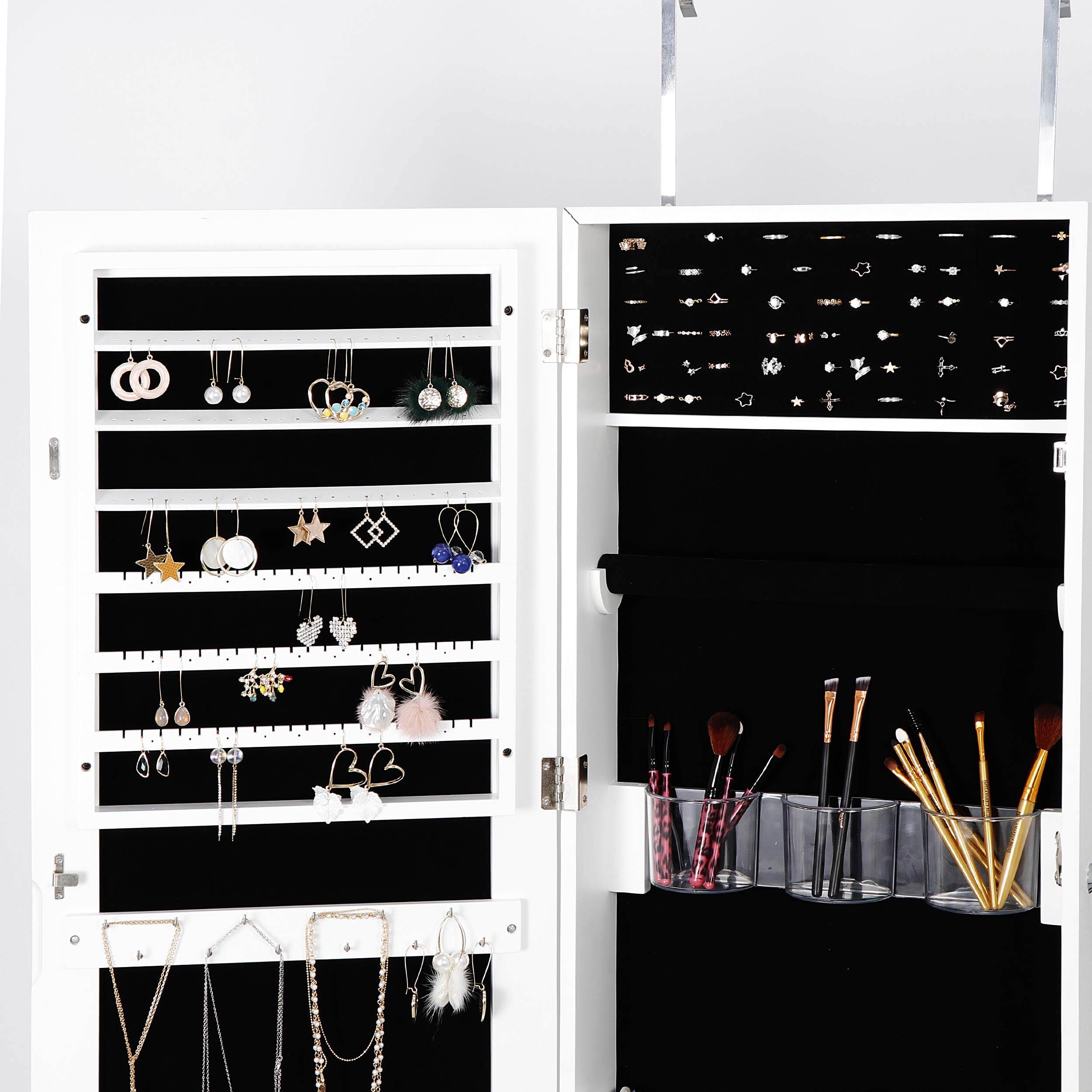 ZENY Mirror Jewelry Cabinet, Full Length Mirror with Jewelry Storage, Lockable Makeup Organizer Wall Door Mounted