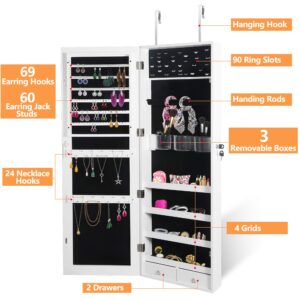 ZENY Mirror Jewelry Cabinet, Full Length Mirror with Jewelry Storage, Lockable Makeup Organizer Wall Door Mounted