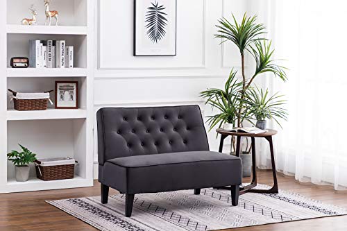 annjoe Button Tufted Loveseat Settee Upholstered Sofa Backrest Buckle Couch Banquette Bench for Dining Room Living Room Bedroom Funiture(Gray 1)