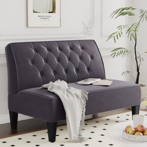 annjoe Button Tufted Loveseat Settee Upholstered Sofa Backrest Buckle Couch Banquette Bench for Dining Room Living Room Bedroom Funiture(Gray 1)