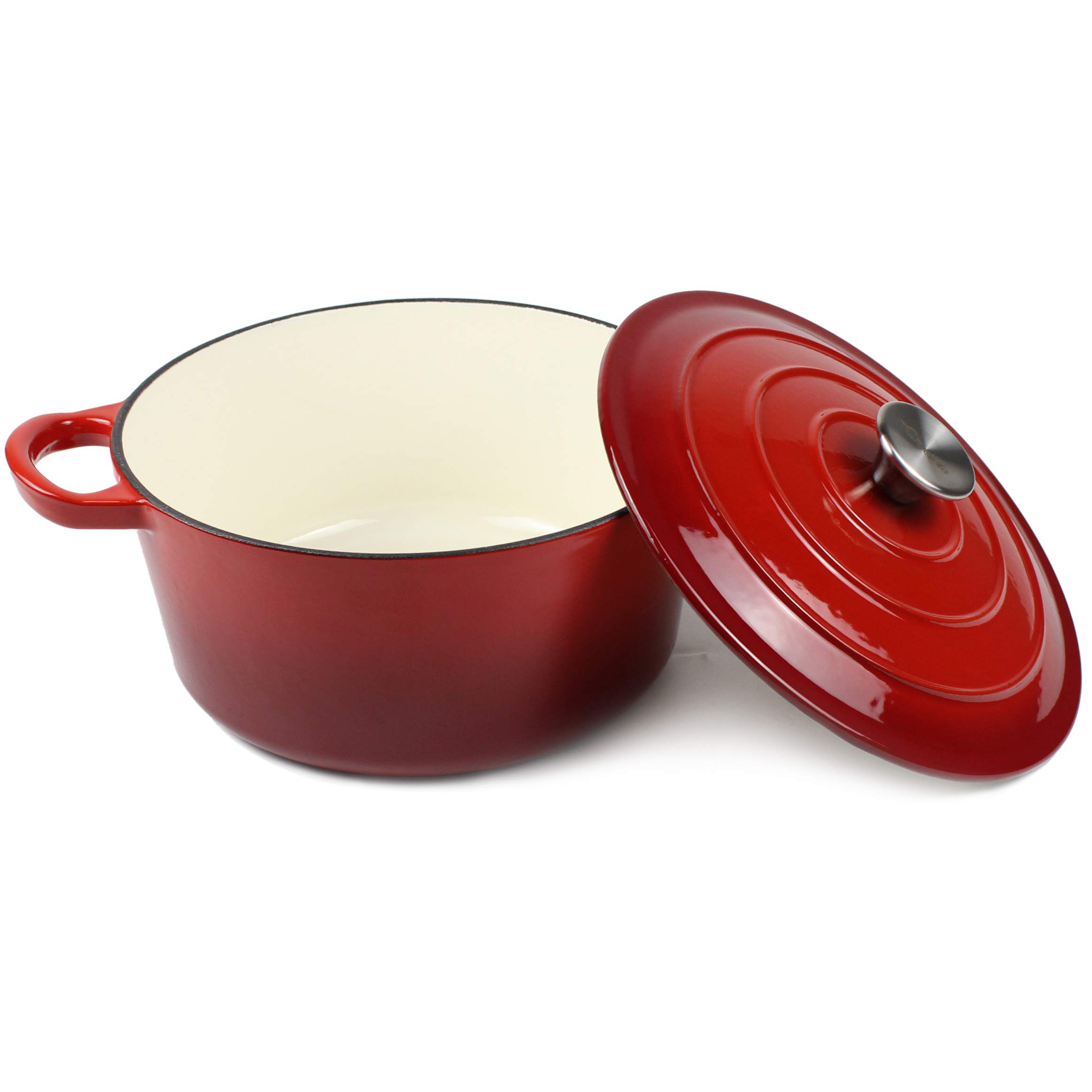 Dutch Oven Enameled Cast Iron Pot - Cocotte with Dual Handle and Cover Casserole Dish - Round Red 10.23" (26 cm)