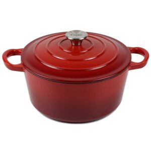 Dutch Oven Enameled Cast Iron Pot - Cocotte with Dual Handle and Cover Casserole Dish - Round Red 10.23" (26 cm)