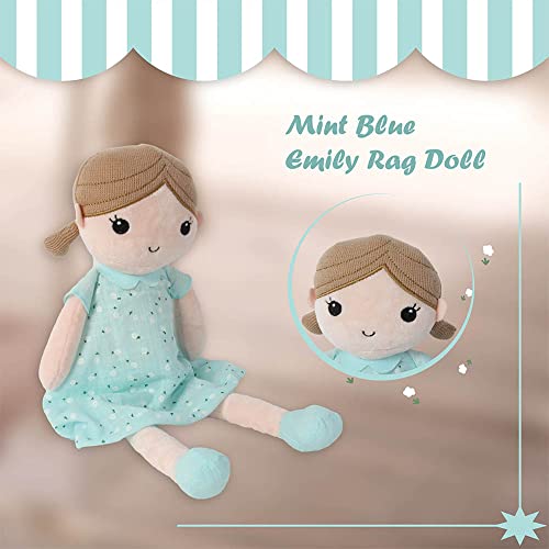 Linzy Toys, Soft Plush Mint Blue Emily Rag Doll, 15"