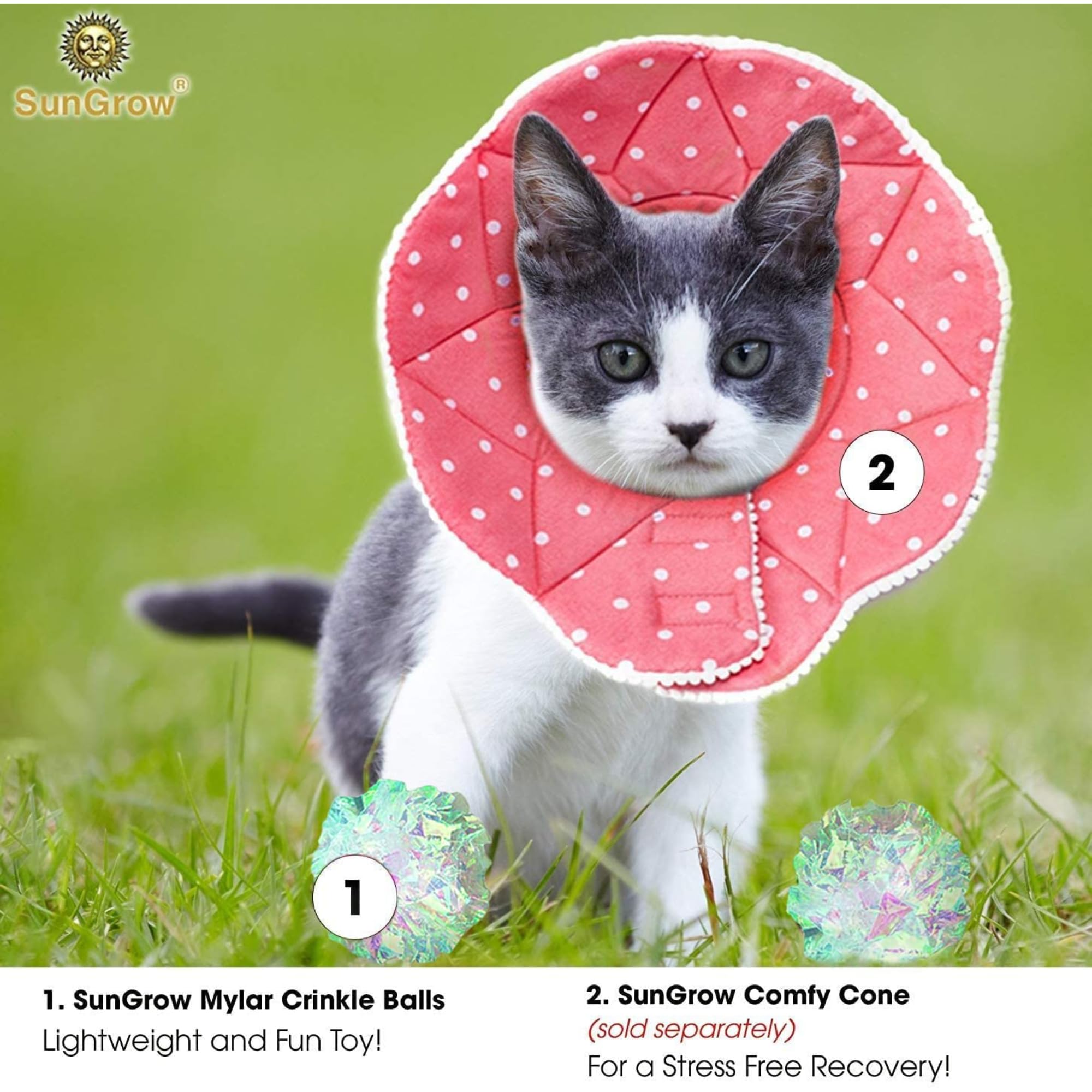 SunGrow Mylar Cat Crinkle Balls, 2", Shiny and Stress Buster Toy, Lightweight and Great for Use in Craft Projects, Toy Ball Suitable for Both Feline and Kids, Kitten Chew and Chase Balls for Exercise