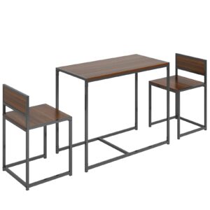 soges 3 Piece Dining Set, Small Kitchen Dining Table Set for 2, Studio Dining Room Table with 2 Chairs, Breakfast Table Coffee Table Kitchen and Dining Room Set Small Space, Walnut LD-CT01WNT