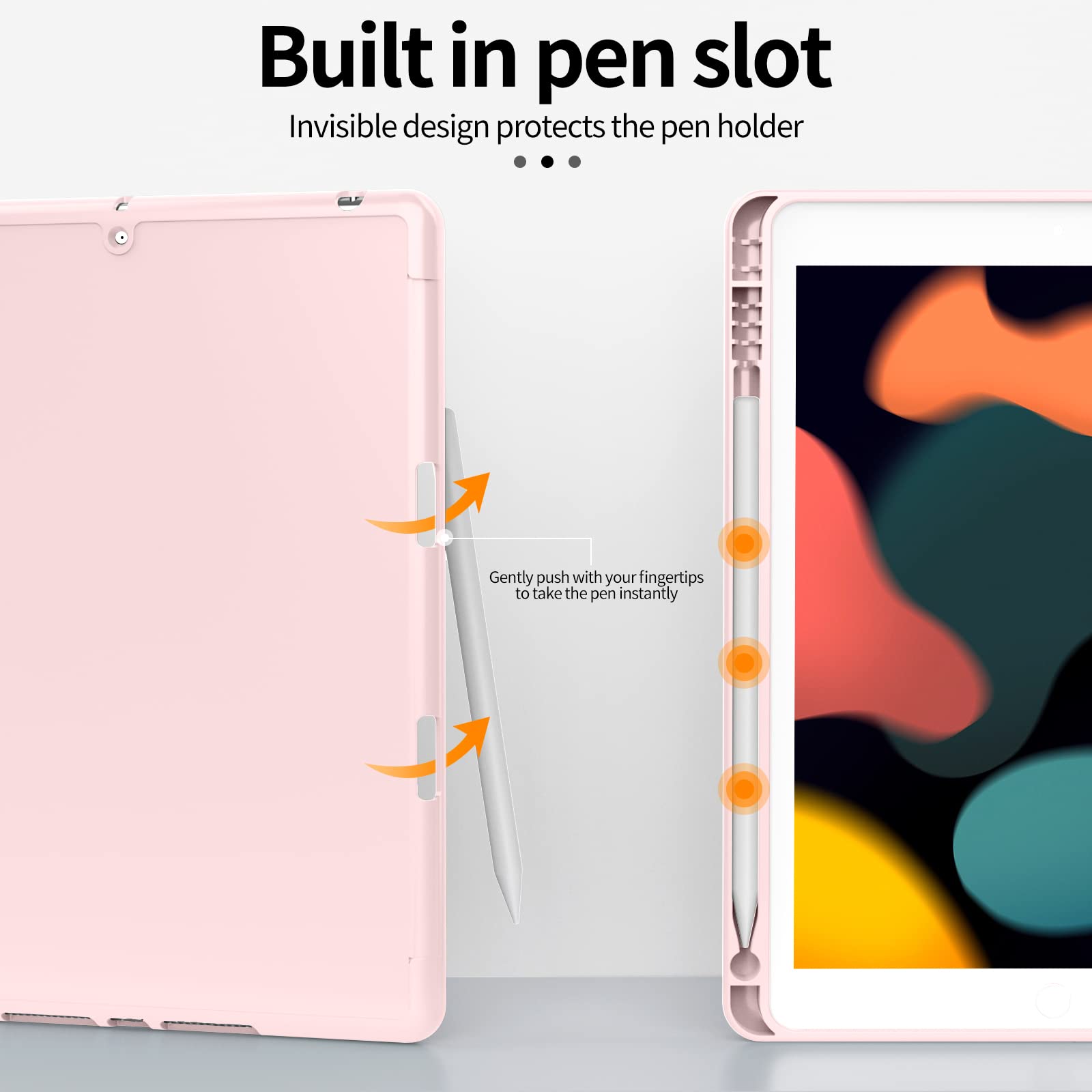 KenKe for iPad 9th Generation 2021/iPad 8th Generation 2020/iPad 7th Generation 2019 Case with Pencil Holder, Smart Slim Trifold Stand Soft Back Cover, Auto Sleep/Wake for iPad 10.2 inch, Pink