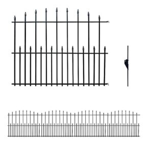 Black Steel Decorative Garden Fence Panels, Metal Fence Animal Barrier 36 in H x14.1 ft Long Landscape Border Fence Arched Top, Dog Fence Barrier