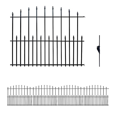 Black Steel Decorative Garden Fence Panels, Metal Fence Animal Barrier 36 in H x14.1 ft Long Landscape Border Fence Arched Top, Dog Fence Barrier