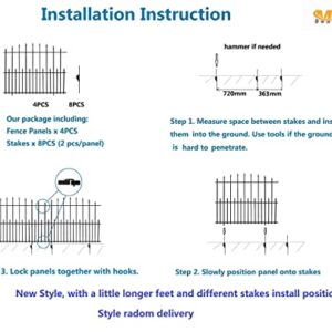 Black Steel Decorative Garden Fence Panels, Metal Fence Animal Barrier 36 in H x14.1 ft Long Landscape Border Fence Arched Top, Dog Fence Barrier