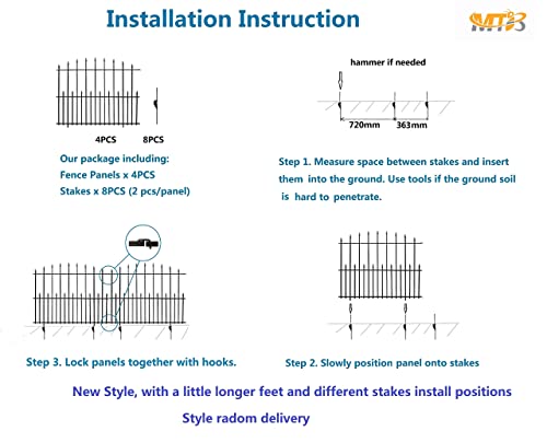 Black Steel Decorative Garden Fence Panels, Metal Fence Animal Barrier 36 in H x14.1 ft Long Landscape Border Fence Arched Top, Dog Fence Barrier