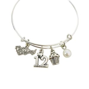 Cupcake 12th Birthday Charm Bracelet Jewelry Gift for 12 Year Old Girl