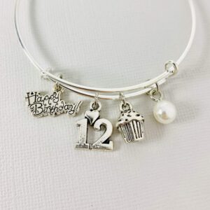 Cupcake 12th Birthday Charm Bracelet Jewelry Gift for 12 Year Old Girl