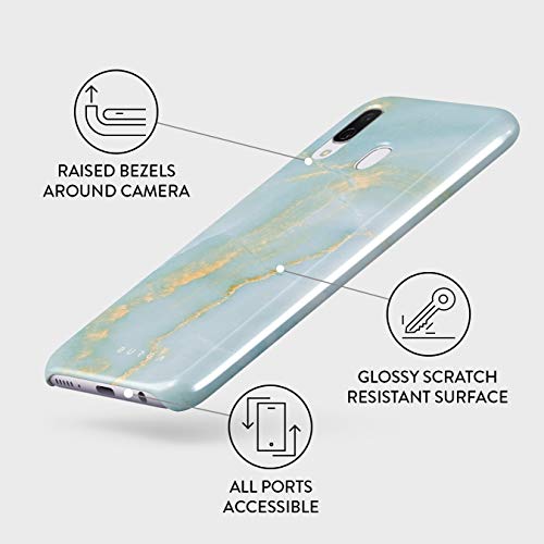 BURGA Phone Case Compatible with Samsung Galaxy A40 - Sky Blue Mint Green Gold Dusts Marble Turquoise Azure Ocean Cute Case for Women Thin Design Durable Hard Plastic Protective Case