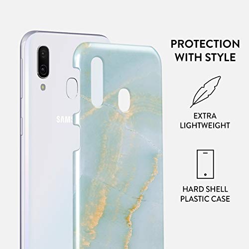 BURGA Phone Case Compatible with Samsung Galaxy A40 - Sky Blue Mint Green Gold Dusts Marble Turquoise Azure Ocean Cute Case for Women Thin Design Durable Hard Plastic Protective Case