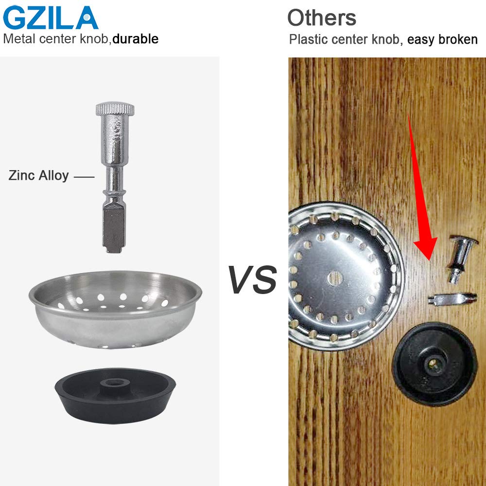 GZILA Kitchen Sink Basket Strainer Stopper, Replacement for 3-1/2 Inch Standard Kitchen Sink Drain, 304 Stainless Steel Brushed Nickel, Rubber Stop, Metal Knob