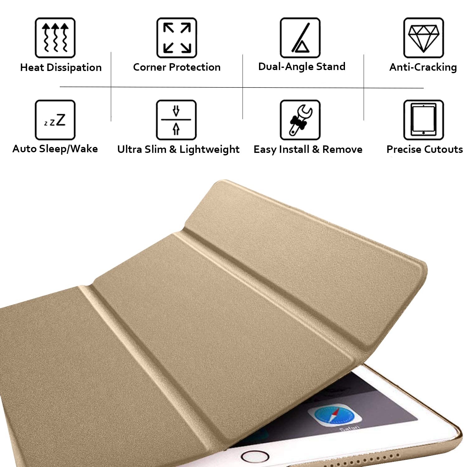 DuraSafe Cases for iPad 7th 8th 9th Gen 2019/2020 / 2021-10.2 Inch [ iPad 9 8 7 ] MW762LL/A MW742LL/A MYLC2LL/A MYL92LL/A MYLA2LL/A MK2K3LL/A Ultra Slim Auto Sleep/Wake PC Cover - Gold