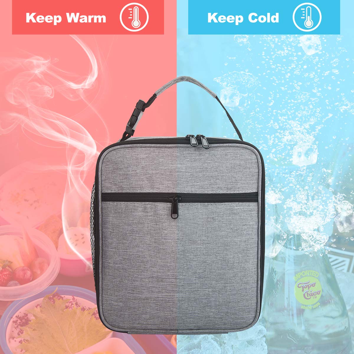 LivingAid Insulated Lunch Bag for Men Women Adults with Flatware Set, Portable Small Reusable Lunch Box Container for Office, Outdoors, On the Go